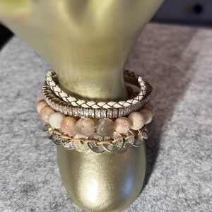 Victoria Emerson Multi-Strand Beaded Bracelet - Tan and Silver